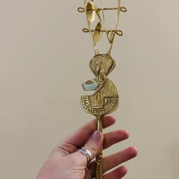 Sekhmet Sistrum *rattle/ Egypt/ healing/ sound/ music/ brass/ chakra/ meditation/ goddess/ lion/ ancient/ magic/ Bastet/ Hathor*