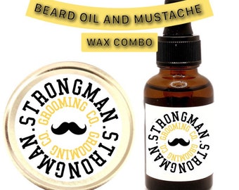 Strongman Mustache and Beard oil and Mustache Wax (light-medium hold) set