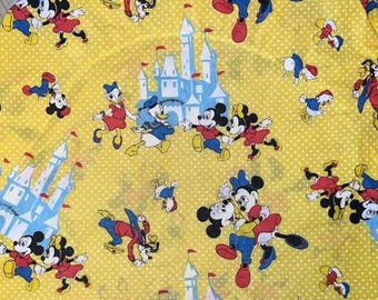 1970s Vintage Walt Disney Baby Fitted Crib Sheet Mickey Minnie Magic Kingdom Frontierland Polka Dots