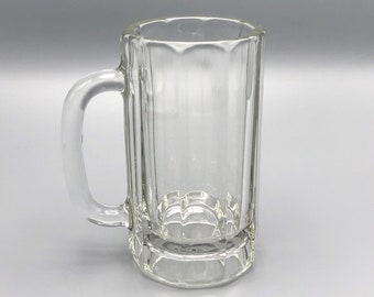 VTG Heavy Glass Barrel Beer Mugs Steins w/Handles Rose and Crown England-16oz 
