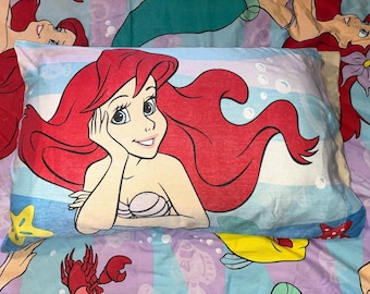 Vintage Disney's The Little Mermaid Princess Ariel Flounder Sebastian Twin Flat Bed Sheet & Pillow Case WDW Magic Kingdom Retro Bedding
