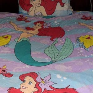 Vintage Disney's The Little Mermaid Princess Ariel Flounder Sebastian Twin Flat Bed Sheet & Pillow Case WDW Magic Kingdom Retro Bedding image 5
