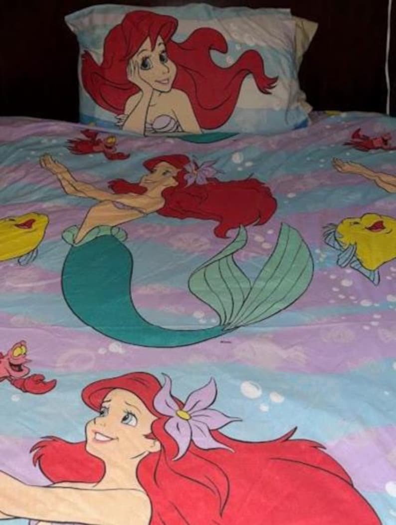 Vintage Disney's The Little Mermaid Princess Ariel Flounder Sebastian Twin Flat Bed Sheet & Pillow Case WDW Magic Kingdom Retro Bedding image 5
