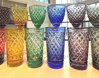 12- Piece Crystal Bohemian Style Cut to Clear Multicolor Wine Glasses & Tumblers Czechoslovakian