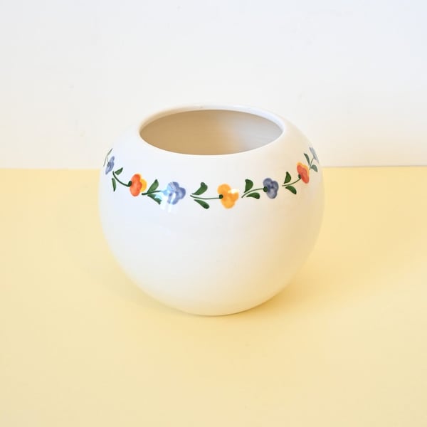 Vase boule, beige, en céramique, motifs fleurs