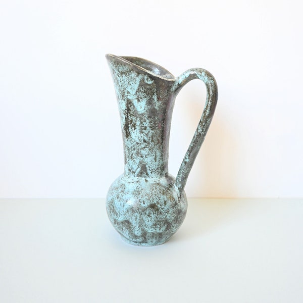 Vase ou pichet en céramique ancienne aux teintes bleu vertes