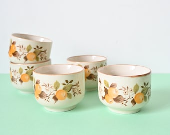 5 tea cups, without handles, vintage, ceramic, apricot blossom