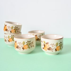 5 tazas de té, sin asas, vintage, cerámica, flor de albaricoque