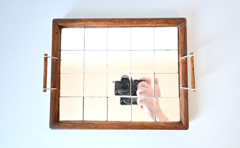 Plateau miroir en bois, vintage, effet boule à facettes image 3