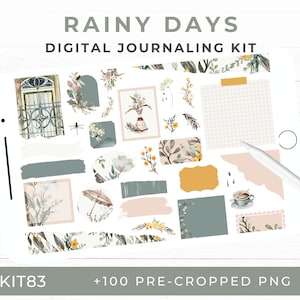 Spring Digital Journaling Stickers, Rainy Days, Spring Planning, Pre-Cropped PNGs for GoodNotes, iPad, Bujo, Scrapbook, KIT83