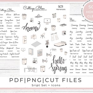 Spring Cleaning Scripts and Icons/Home Stickers Printable/ House Planner Iconns/Minimalist Stickers/Digital Planner/Memory Planner SC11