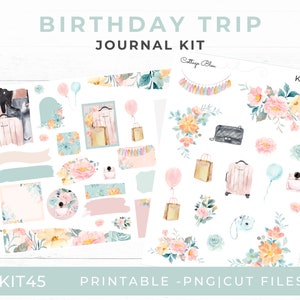 Birthday Journaling Sticker, Printable download, Birthday Box Planner, Travel Sticker, KIT45R