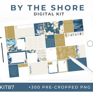 Summer Beach Digital Stickers, By the Shore, Cliff, Seaside, Scrapbooking Cards, Pre-Cropped PNGs, KIT87