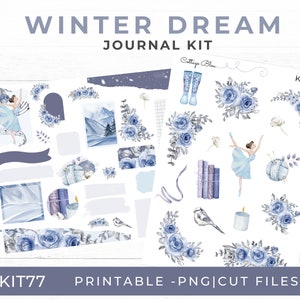 Winter Journaling Stickers, Printable Kit, Winter Dream, Ballet, Floral Watercolor, Bujo, Scrapbook, Silhouette & Cricut, KIT77