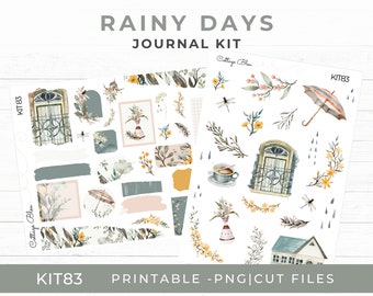 Printable Journaling Stickers, Rainy Days Theme, Floral, Foil Ready for Bujo, Scrapbook for Cricut, Silhouette, KIT83