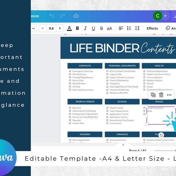 Emergency Planner Life Binder Canva Template Document Organizer, Family Binder In Case Of Emergency, Personalised Filing System
