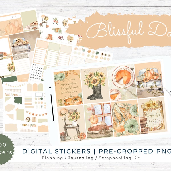 Fall Digital Planning Sticker Pre-cropped Glitter Deco Overlay Planner ipad Pre cropped PNG October Planning Goodnotes KIT93