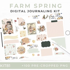 Spring Farm Digital Journaling Kit with Pastel Stickers for Goodnotes - Memory Scrapbook  KIT81
