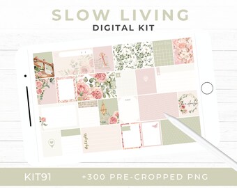 Digitale stickerkit, Slow Living Cottage, lentejournaal, voorgesneden png's voor GoodNotes, iPad, clipart voor digitale planning, KIT91