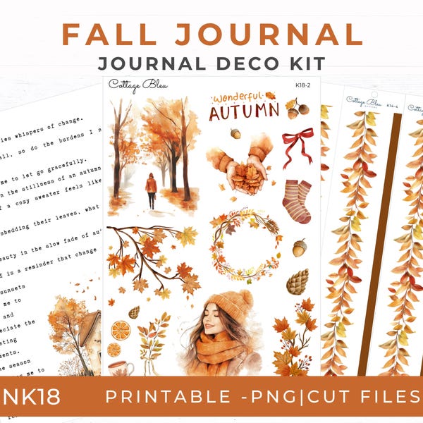 Fall Journaling Printable Kit, Cozy Fall Sticker Quotes, Fall Mood Board, Silhouette & Cricut, Scrapbook Stickers, NK18
