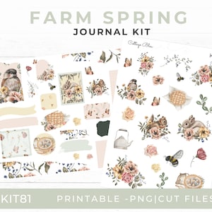 Printable Journal Kit Spring Farm, Spring Stickers, Easter Deco, Foil Stickers, Clipart, Farm style, Silohuette & Cricut Sticker KIT81