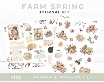 Printable Journal Kit Spring Farm, Spring Stickers, Easter Deco, Foil Stickers, Clipart, Farm style, Silohuette & Cricut Sticker KIT81