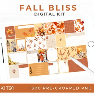 Schede digitali autunnali, Fall Bliss, PNG pre-ritagliati, album, pianificazione digitale, KIT92