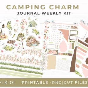 Summer Printable Journaling Stickers, Weekly Planning, Camping, Summer Vacation, FLK-01