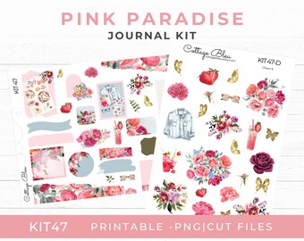 Printable Journal Stickers, Summer Strawberry, Foil Ready, Bujo, Scrapbook, cut files for Cricut and Silhouette, KIT47