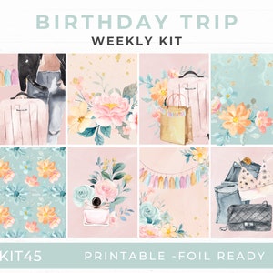 Birthday Planner Sticker Kit, Printable EC Weekly Vertical, Foil Ready, Birthday Sticker Sheet, Floral Summer, KIT45R