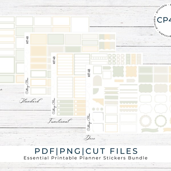 Essential Printable Stickers for Decorative and Functional Planning / Boxes and Labels /KIT48R / Cream, Yellow and Green