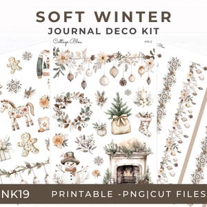 Printable Winter Journaling Stickers, Cozy Boho, Scrapbook Sticker Sheets, NK19