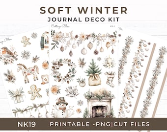 Printable Winter Journaling Stickers, Cozy Boho, Scrapbook Sticker Sheets, NK19
