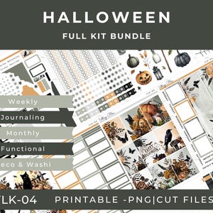 Halloween Printable Stickers Bundle, Weekly Planning, Monthly October Planner, EC, Gothic Florals, FLK-04