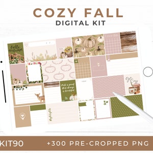 Kit di adesivi digitali autunnali, schede per il journaling, adesivi Cozy Fall Planner, PNG pre-ritagliati per il journaling digitale, iPad, GoodNotes, KIT90