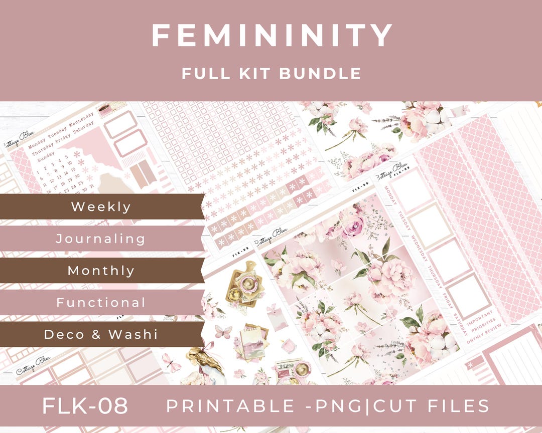 Self Care Printable Sticker Bundle, Weekly Printable, Monthly Planner ...