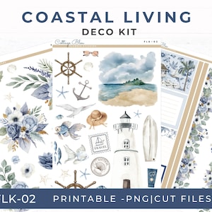 Printable Stickers for Journal, Coastal Summer Clipart, Summer Vacation, Junk Journaling and Scrapbooking Stickers Nautical FLK-02