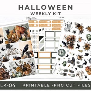 Halloween Weekly Printable Stickers, Weekly Planning, October Planner, Erin Condren Vertical, Gothic Florals, FLK-04