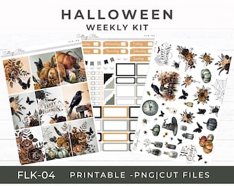 Halloween Weekly Printable Stickers, Weekly Planning, October Planner, Erin Condren Vertical, Gothic Florals, FLK-04