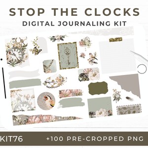 Digital Journaling Stickers, Junk Journaling and Scrapbooking, Stop the Clocks, Vintage, Pre-Cropped PNG for GoodNotes, KIT76