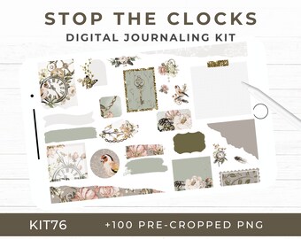 Digital Journaling Stickers, Junk Journaling and Scrapbooking, Stop the Clocks, Vintage, Pre-Cropped PNG for GoodNotes, KIT76