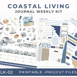 Coastal Printable Journaling Stickers, Weekly Planning, Seaside, Nautical Stickers, Summer Journal FLK-02