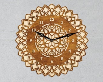 Reloj de pared con mandala, reloj de pared con loto, reloj de pared con yoga, reloj de pared con flores, reloj de pared con motivos florales, reloj de pared de madera, arte de pared con mandala