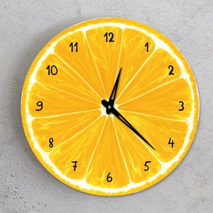Lemon slice clock, Lemon wall clock, Fruit wall clock, Fruit wall decor, Citrus clock, Kitchen wall clock numbers, Food wall clock