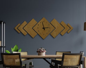 Wall clock set rombs, Large clock wall, Modern wall clock wood, Geometric wall clock, Wall clock unique wood, Wood wall clock, Wooden clock