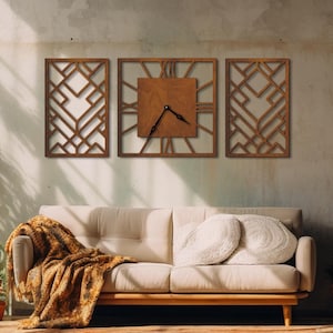 Wall clock panels, Large wall clock for living room, Geometric wall clock, Wooden wall clock unique, Modern wall clock, Oversized wall clock