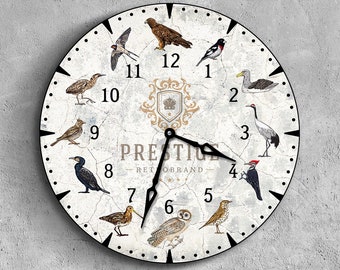 Audubon clock, Birds wall clock 12 Inch, Retro wall clock, Vintage wall clock, Botanical wall clock, Bird lover gift, Birdwatching gift
