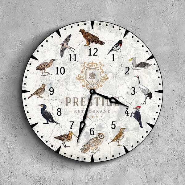 Audubon clock, Birds wall clock 12 Inch, Retro wall clock, Vintage wall clock, Botanical wall clock, Bird lover gift, Birdwatching gift