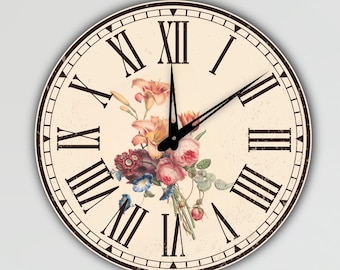 Orologio da parete con fiori, orologio da parete rosa, orologio da parete moderno grande, orologio da parete da cucina unico, orologio di grandi dimensioni, orologio da parete della fattoria