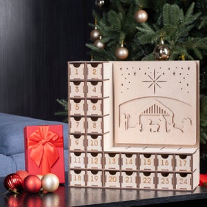 Advent calendar wood nativity, Advent with drawers, Countdown christmas calendar, Advent calendar kids, Nativity decoration, Wooden advent